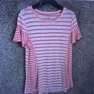 Coral and White Striped Ruffle Sleeve Tee
